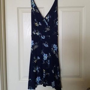 Floral blue knit sundress/ mock wrap dress.